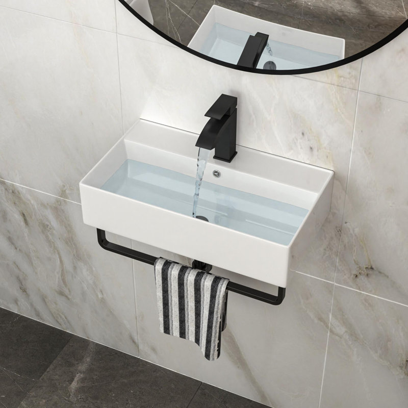 Wall-Mounted Single Bathroom Sink with Towel Rack, Black