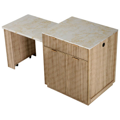 KK 82.6" Fluted Kitchen Island With Extendable Dining Table For 4-6, Island Table For Kitchen With Power Outlet, Kitchen Table With Double-Side Stora