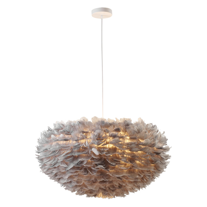 Manrique Eclectic 1 Light Goose Feather Chandelier, Gray, Dark Gray, 17.72" H x 29.5" W x 29.5" D