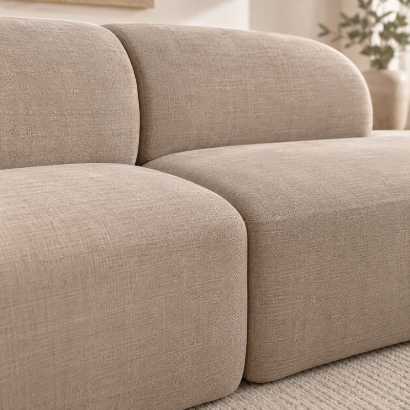 Canapé d'angle modulaire incurvé Modern Cloud sans os, 236 cm (93,1 pouces), en tissu éponge abricot, pour salon