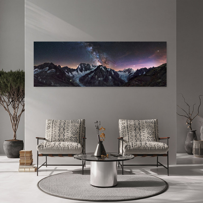 «Milky Way Glacier Peaks Dramatic Serene Abstract Landscape Mountain», art mural, H 20 po x l 60 po