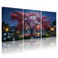 Ensemble de 3 tableaux sur toile « Jardin nocturne avec cerisier en fleurs ».-1067584727