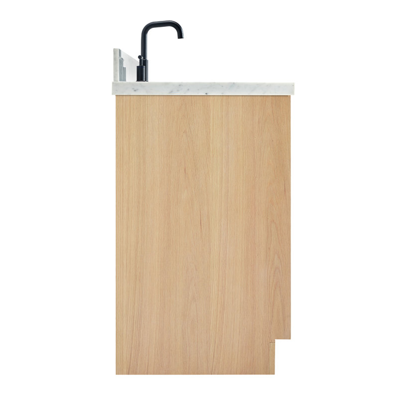 ARIEL Kelly 49 Single Sink Bathroom Vanity with Italian Carrara Marble Top, Oak, 67"