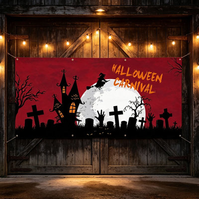 Halloween Garage Door Flag Large Halloween Garage Background Cloth Scary Themed Holiday Hanging for Garage Door Outdoor Indoor Halloween Party Home Yard Wall