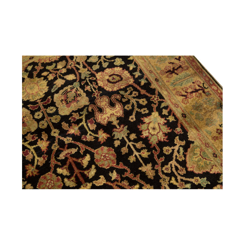 Wool Floral Area Rug in Black/Ivory