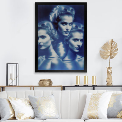 Models Double Exposure In Vintage Blue I - Print on Canvas