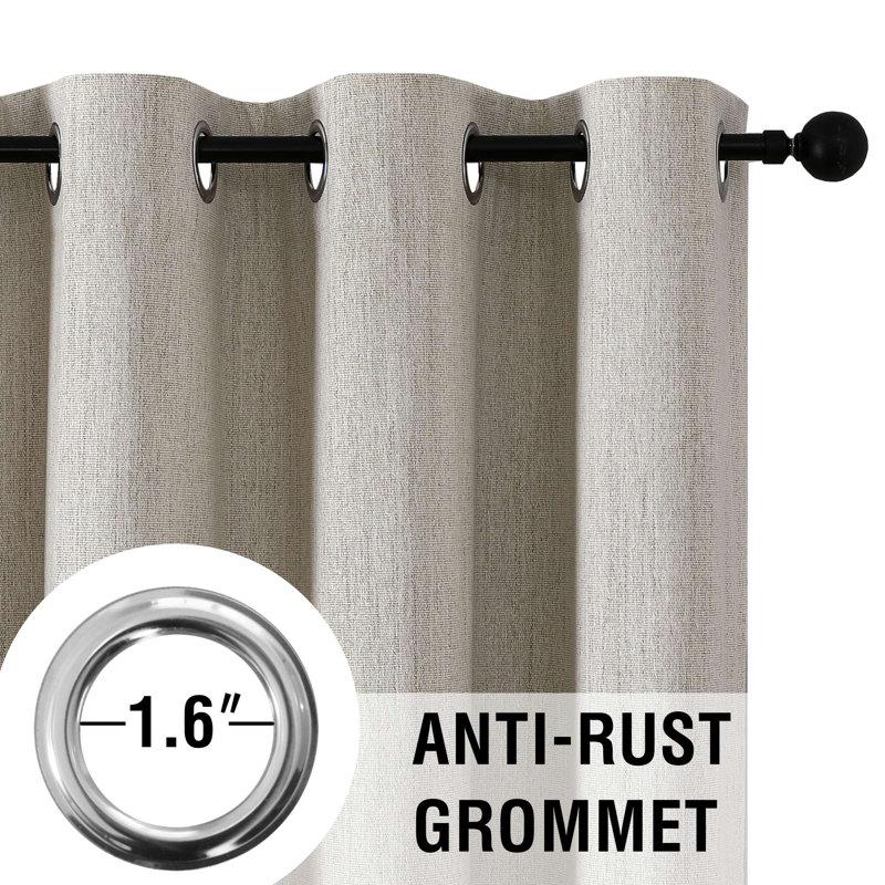 100% Blackout Curtains Linen Textured Chenille Curtains Full Light Blocking Thermal Insulated Curtainwith White Flocking Coating Back, 2 Panels