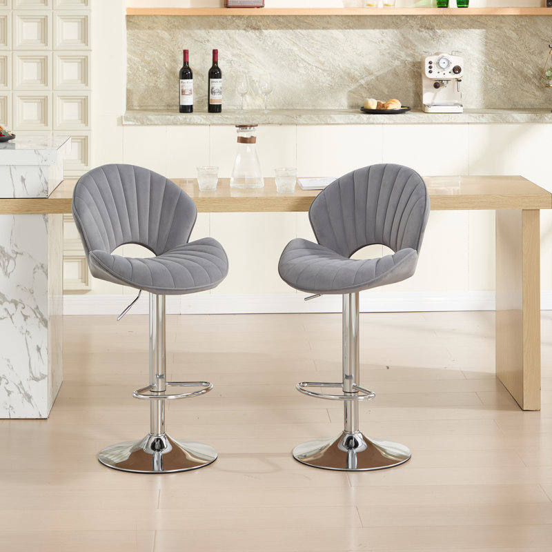 Ensemble de 2 tabourets de bar réglables avec dossier et repose-pieds, chaises de bar à hauteur de comptoir pour cuisine, pub - gris