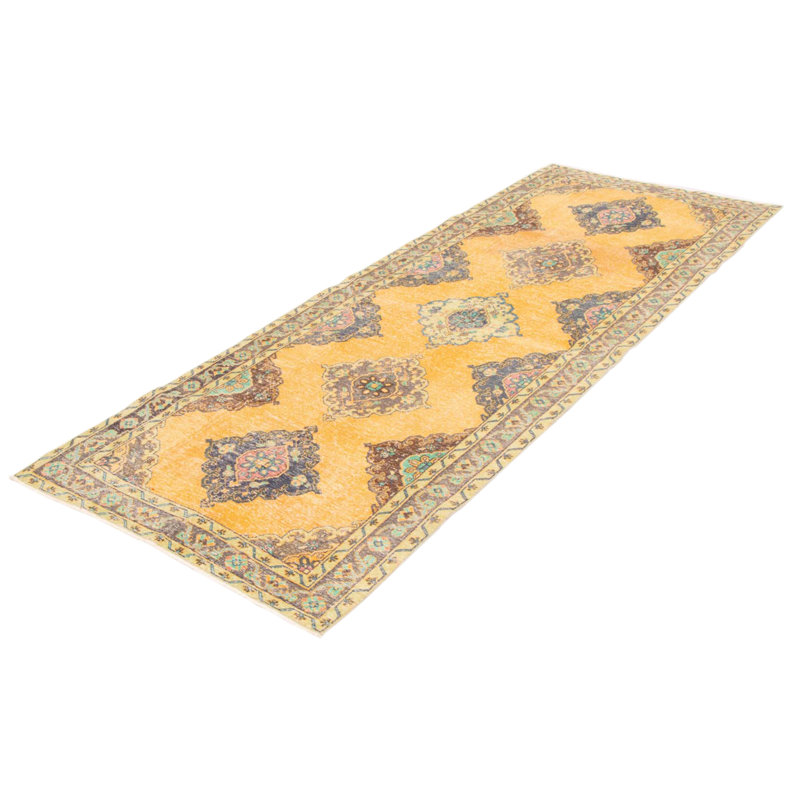 Tapis de couloir unique en laine noué à la main style années 1990 de 4 pi 8 po x 12 pi 8 po Moonier