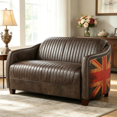 Brancaster Antique Slate Top Grain Leather Loveseat (Assembled)