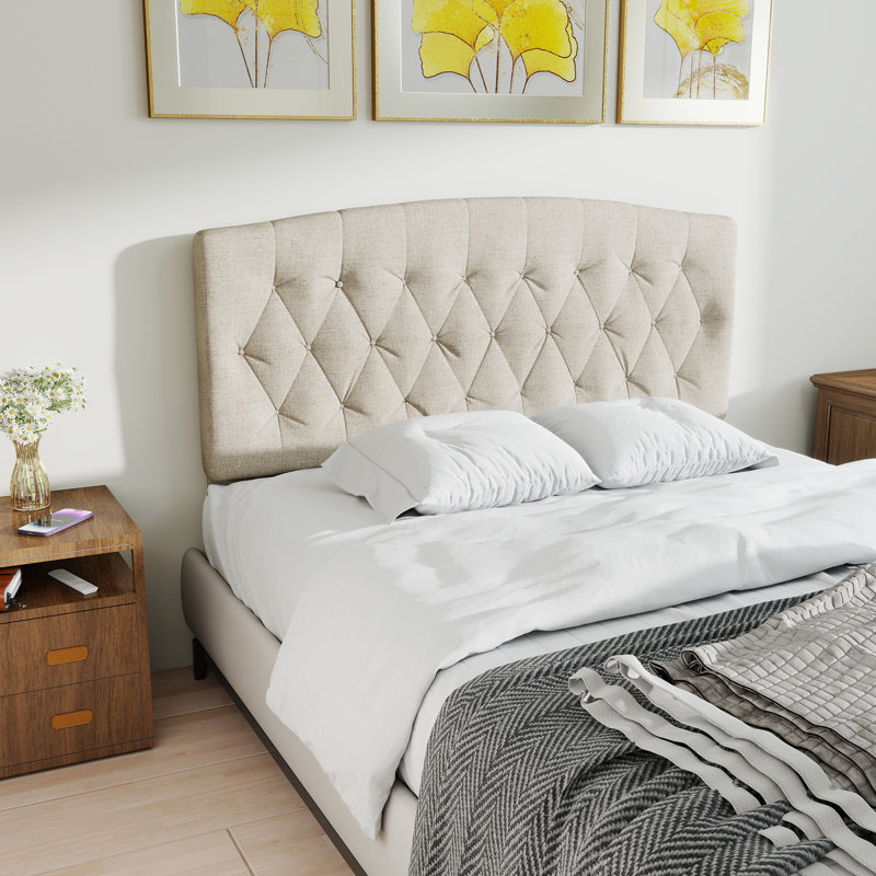 King Camelback Diamond Tufted Upholstered Panel Headboard, King, Off-White