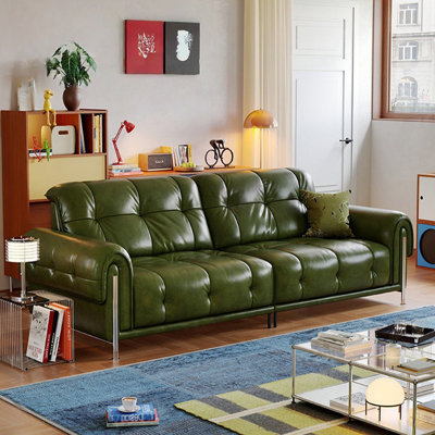Canapé modulaire vert en cuir véritable
