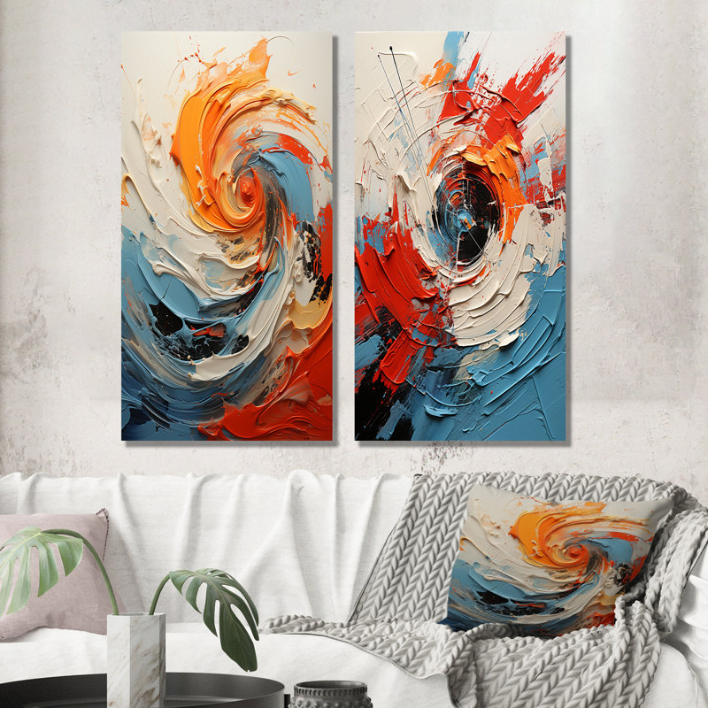 Spiral Chaos Collages Unleashed I - ensemble de 2 reproductions d'art sur toile, H 28 po x l 25 po, Toile tendue