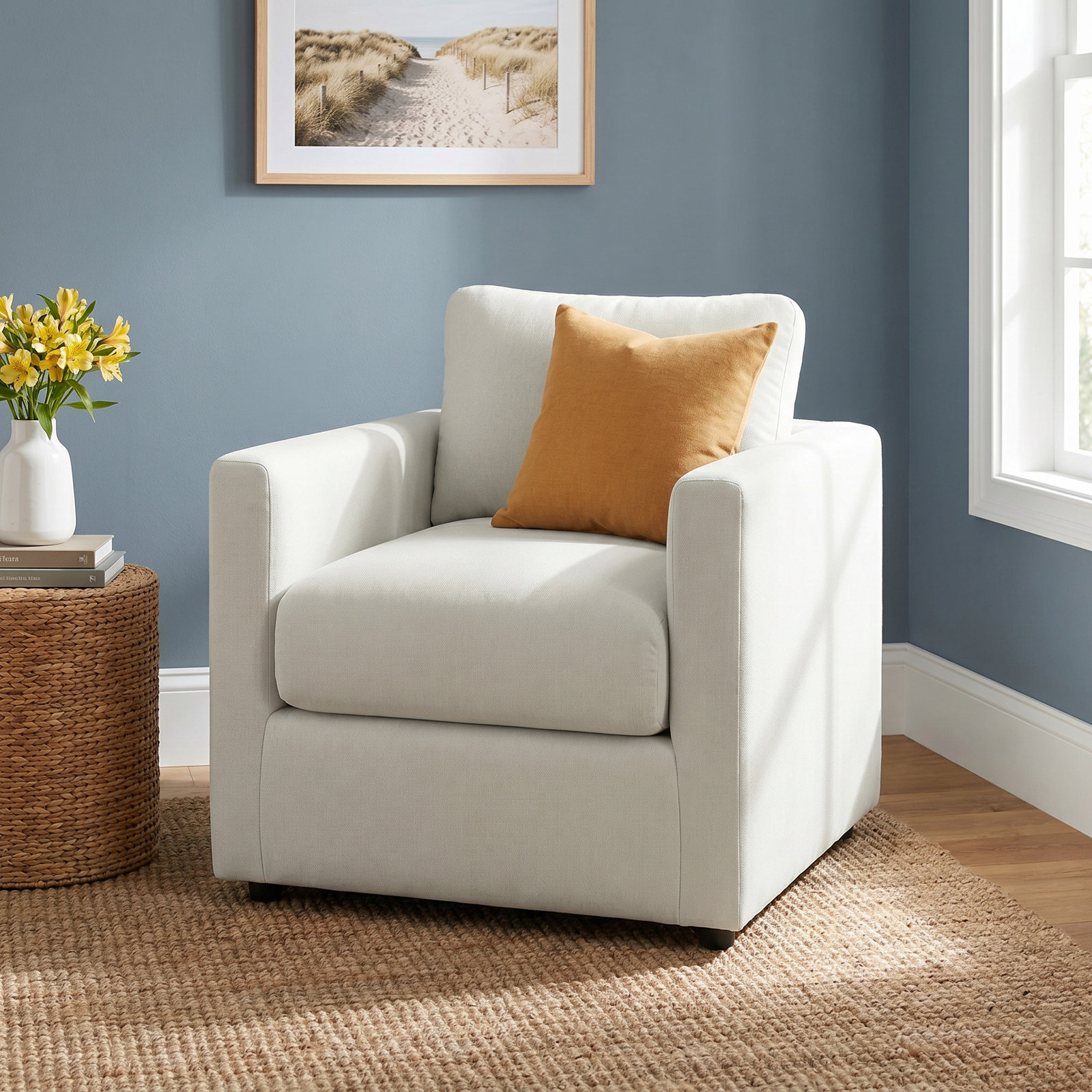 Godwin Upholstered Armchair, Classic Bleach White Twill
