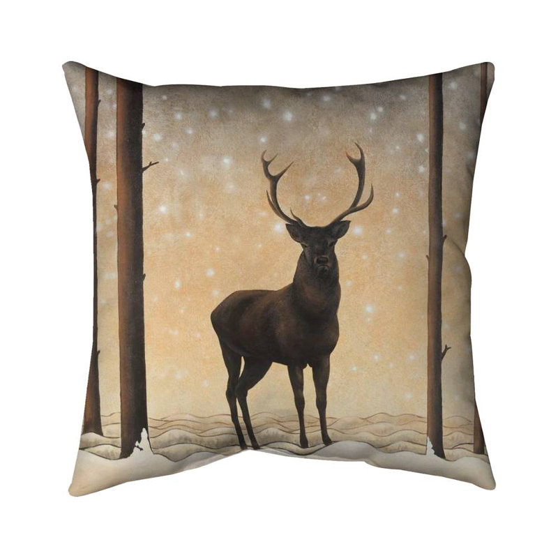 Roe Deer in Winter Pillow | Brown Deer Bedroom Decor, Square 16"