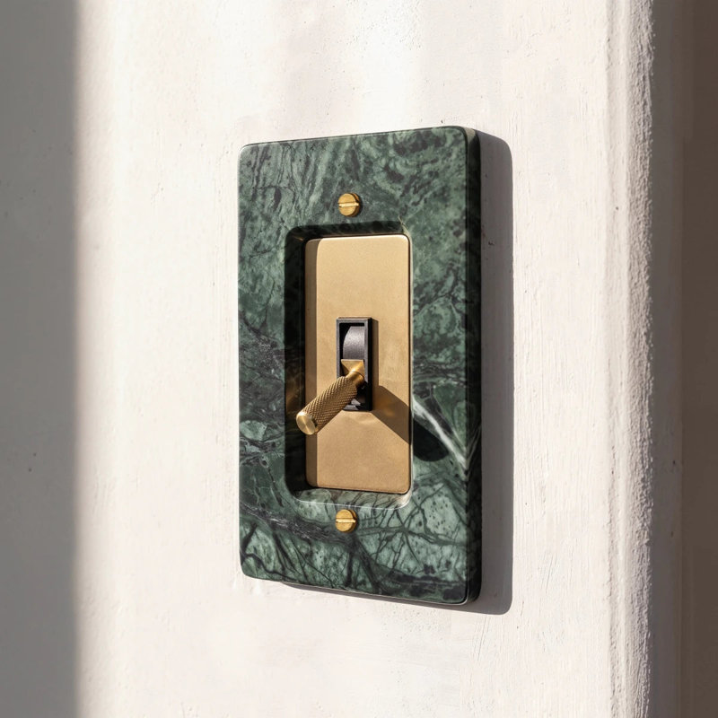 The Stone Toggle Switch, Marble-Calacatta Viola/ Finish-Vintage Brass
