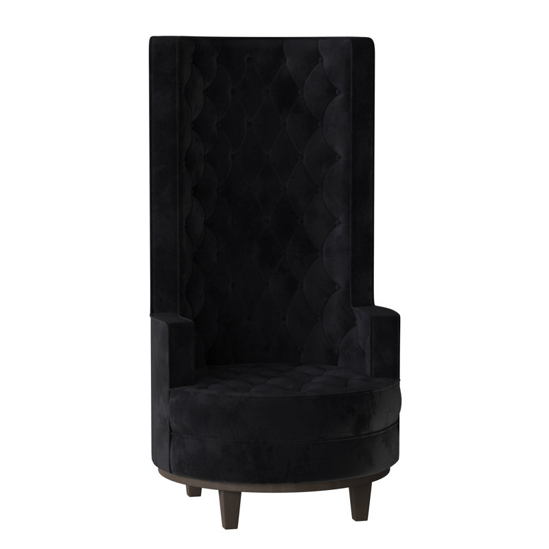 Norma Tufted Wingback Chair, Bella Black Performance Velvet, Brown Mahogany
