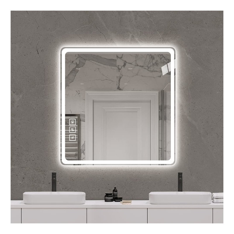 Miroir de salle de bain 36 "x 36" à cadre argenté avec verre anti-explosion