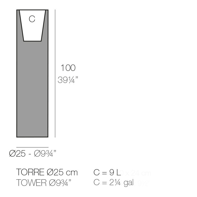 Cilindro Pot Planter, Steel, 39.25" H x 9.75" W x 9.75" D