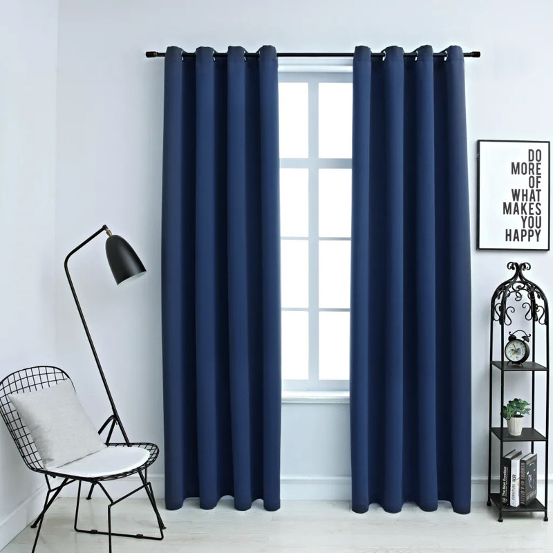 Korkmaz Blackout Curtain Pair, 140 W  x 175 D cm, Blue