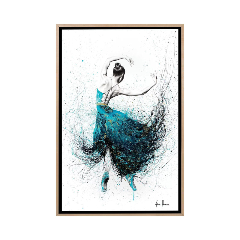 Gold River Dance by Ashvin Harrison - Painting on Canvas, 66.04cm H x 45.72cm W x 3.81cm D, Oak Floater Framed