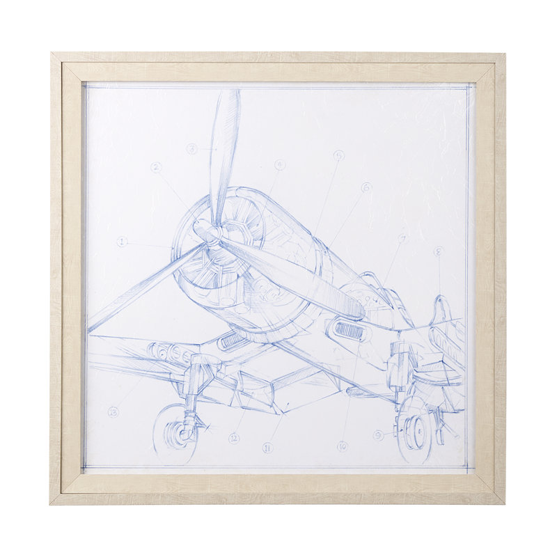 Airplane Mechanical Sketch II by Ethan Harper a Hand Embelished Textured Framed Art Print