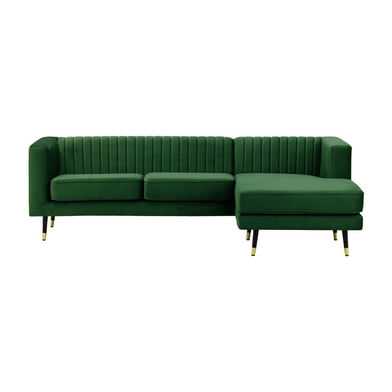 Monaville 4 Seater Velvet Sofa & Chaise, Right Hand Facing, Green