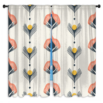 Art Deco Floral Motif Window Curtains Floral Sheer & Room Darkening - 2 Panels