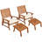 4 Pieces Patio Chairs With Cushion, Outdoor Dining Chairs Set Of 4, Acacia Wood Seat With Footstools, Slatted Seat & Backrest, Armrests, Cream White