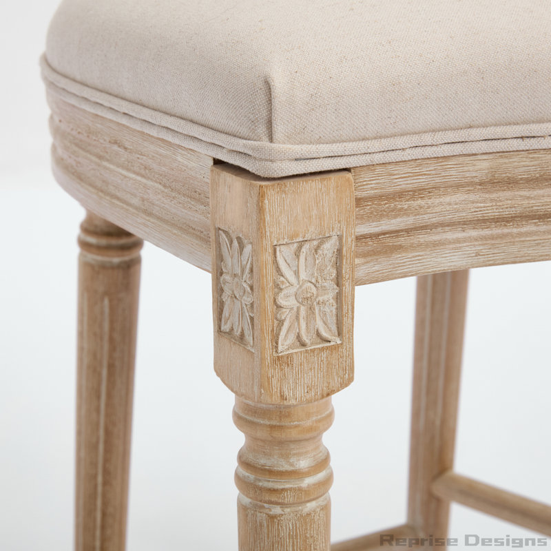 French Country Upholstered Dining Chairs with Nature Rattan Round Back, Set of 2