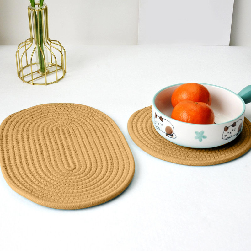Napperon en coton avec nappe tissée ronde et isolante thermique, Beige