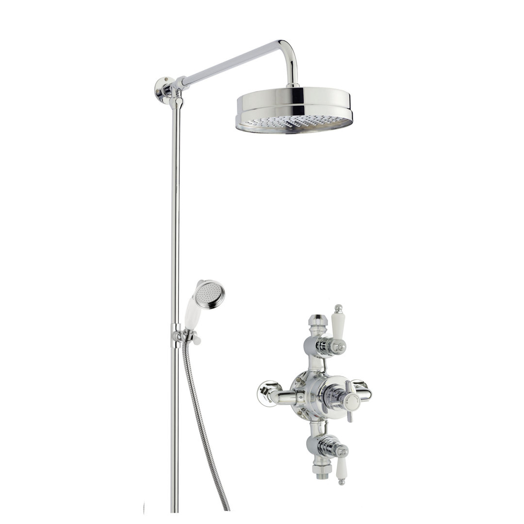 Nuie Triple Exposed Valve & Rigid Riser Kit - Chrome / White - Brass - Thermostatic Shower Valve - Slider Rail Kit - Image 2