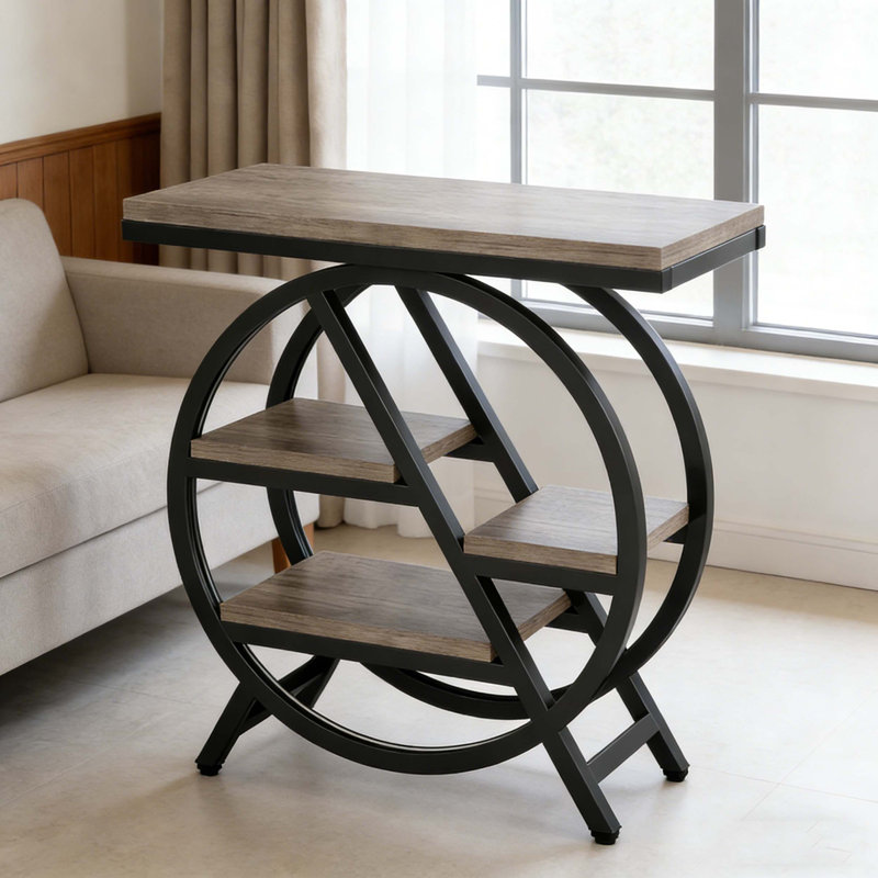 Table de bout à 4 niveaux avec tablettes de rangement, Gris