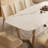 White + Burlywood Rectangular Sintered Stone + Solid Wood Dining Table-796138414