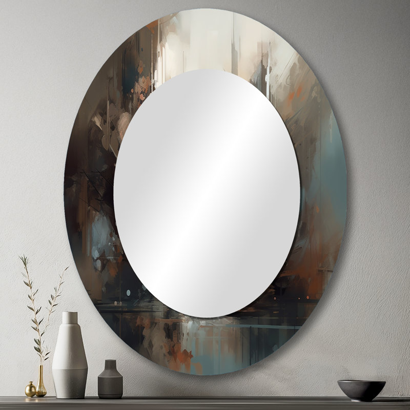 Abstrait délicat, coup de pinceau délicat - V, miroir mural ovale brun, 43 po x 33 po