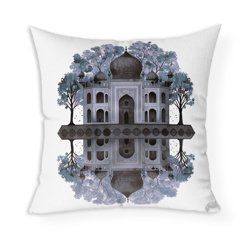 Coussin décoratif intérieur / extérieur Mughal Waterside Paradise, H 26 po x l 26 po, Brun/vert
