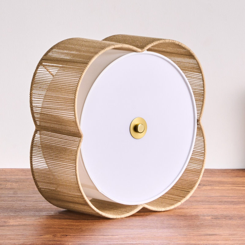 13" 3-Light Fabric Semi Flush Mount Ceiling Light in Brushed Brass, Brushed Brass