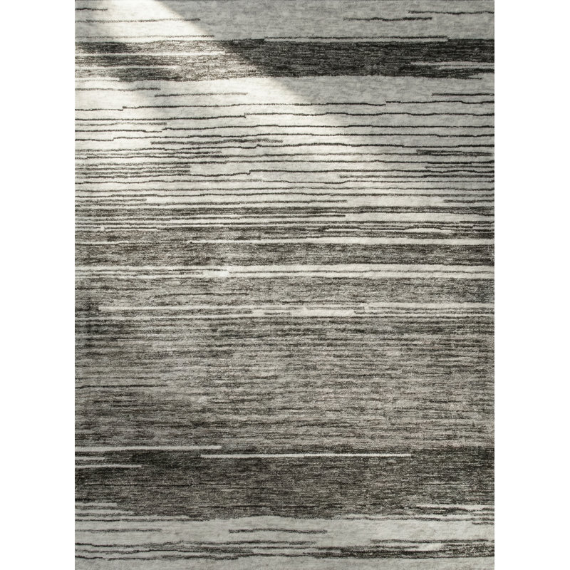 Tapis à motif linéaire abstrait gris / noir 5 pi x 8 pi (5 pi 3 po x 7 pi 7 po) Karsoni, Rectangle 5 pi 3 po x 7 pi 7 po