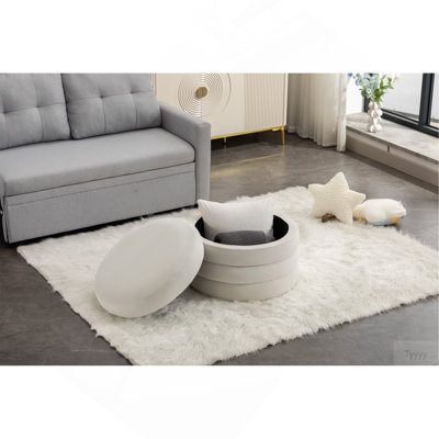 007-Repose-pieds rond avec repose-pieds en velours ivoire