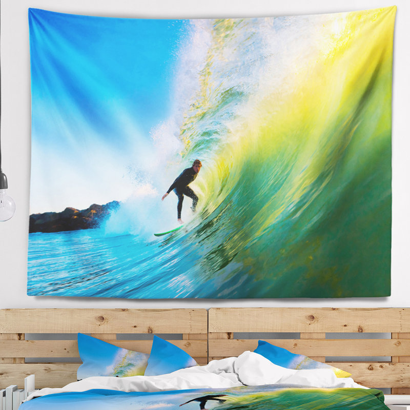 Photographie surfer battant green waves tapisserie, H 32 po x l 39 po
