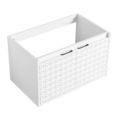 Meuble-lavabo mural de salle de bain 30 po, contreplaqué blanc pour les salles de bain étroites - portes à bruit, salles de bain confortables
