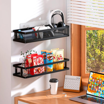Ensemble de 2 paniers de rangement suspendus à fixation murale, support de bac de rangement en fil métallique