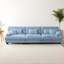 Canapé bleu modulaire 3 places avec 3 coussins lombaires et 2 coussins décoratifs en chenille bleue