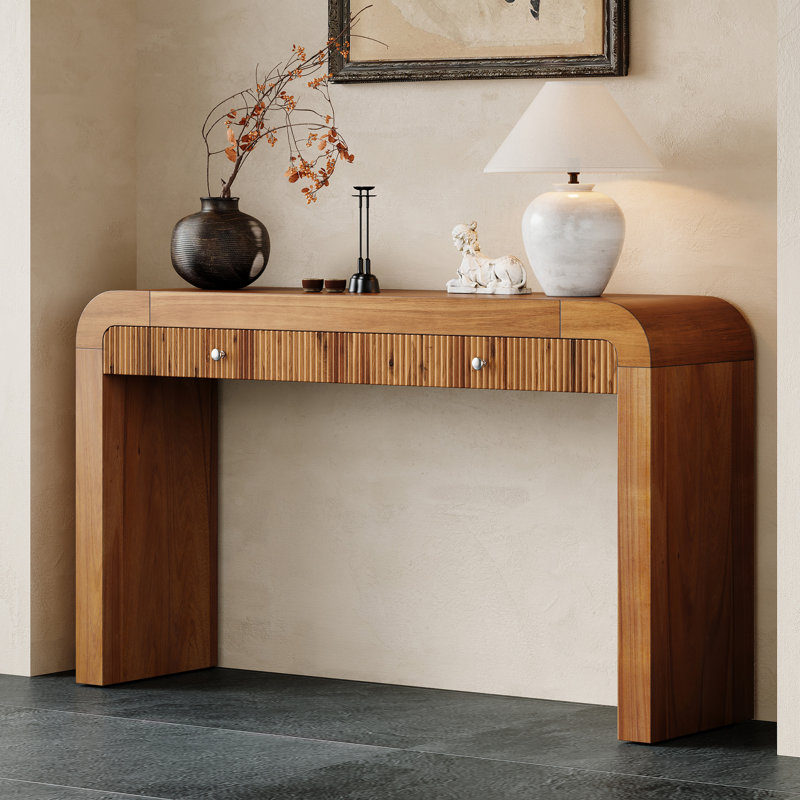 Console rustique avec façade de tiroir cannelée, Brun