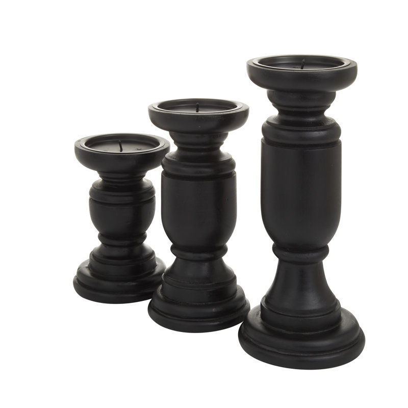 Ensemble de porte-bougie en bois de manguier, Noir, H 8 po x l 3,95 po x P 3,95 po