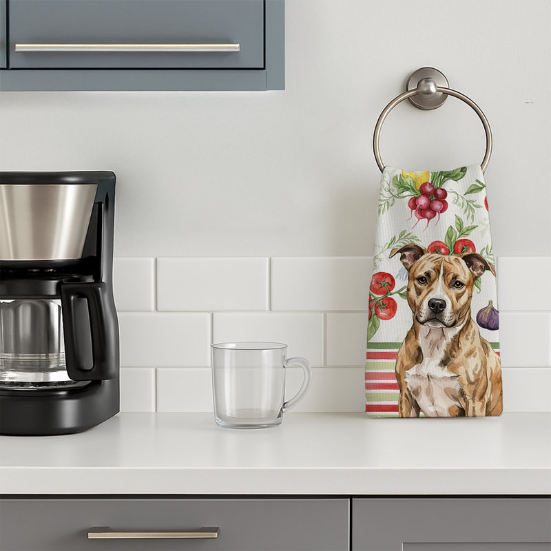 Brindle American Staffordshire Terrier Vegetables Kitchen Towel, Brindle American Staffordshire Terrier