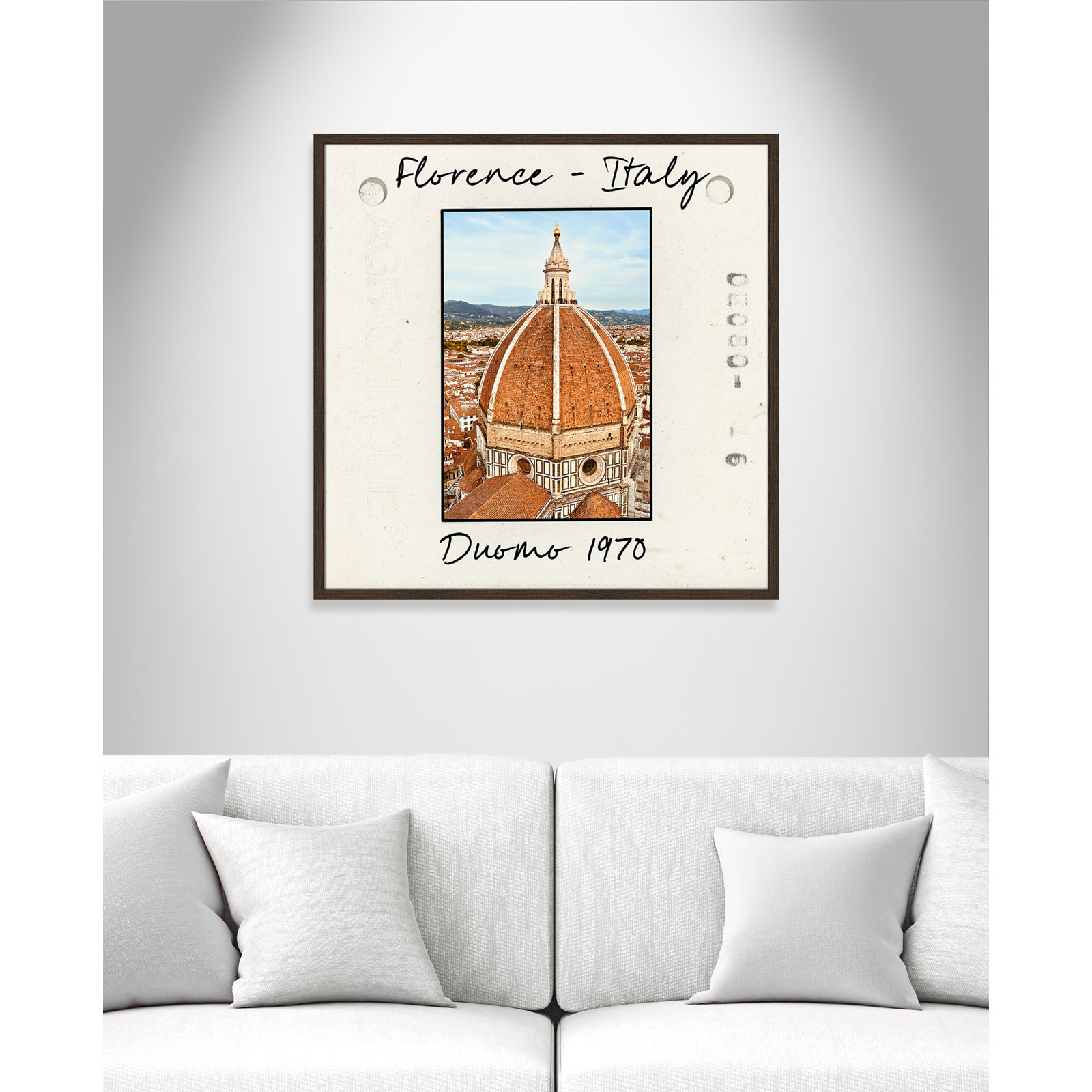 Travel Slide Collection "Florence, Italy - Duomo" Print, Walnut Single Picture Framed Paper, 32" H x 32" W x 0.75" D