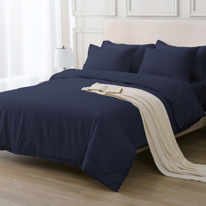 Ensemble de housse de couette 100% coton, Marine, Housse de couette pour très grand lit et 2 taies 