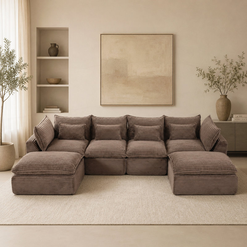 Canapé modulaire surdimensionné 129,8 po, Velours côtelé kaki