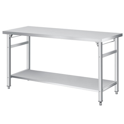 Portable 60 Inch Stainless Steel Folding Table 2 Tier Heavy Duty Commercial Kitchen Workstation with Adjustable Shelf